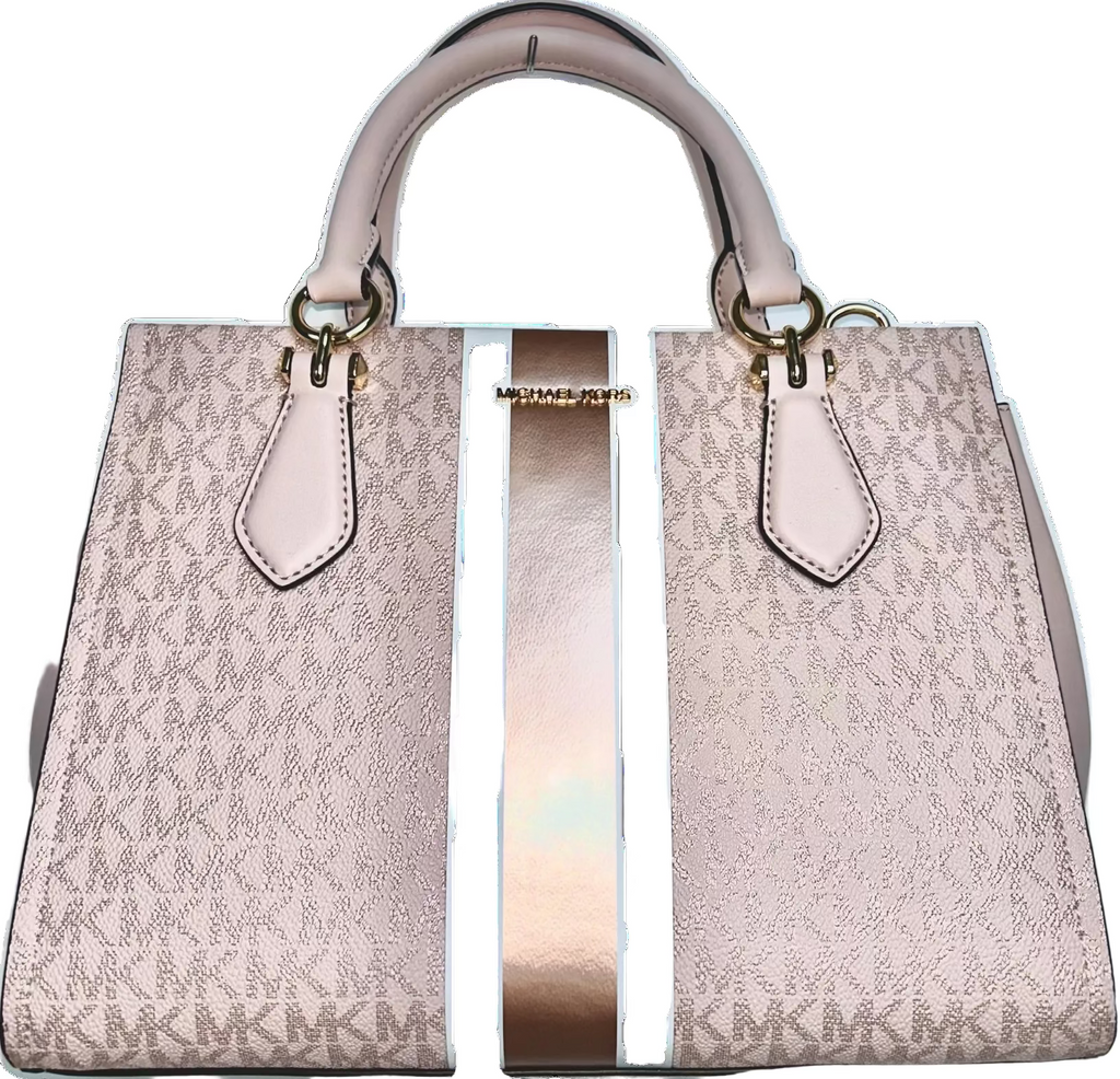 Michael Kors Marilyn Medium Signature Logo Stripe Satchel In Pink