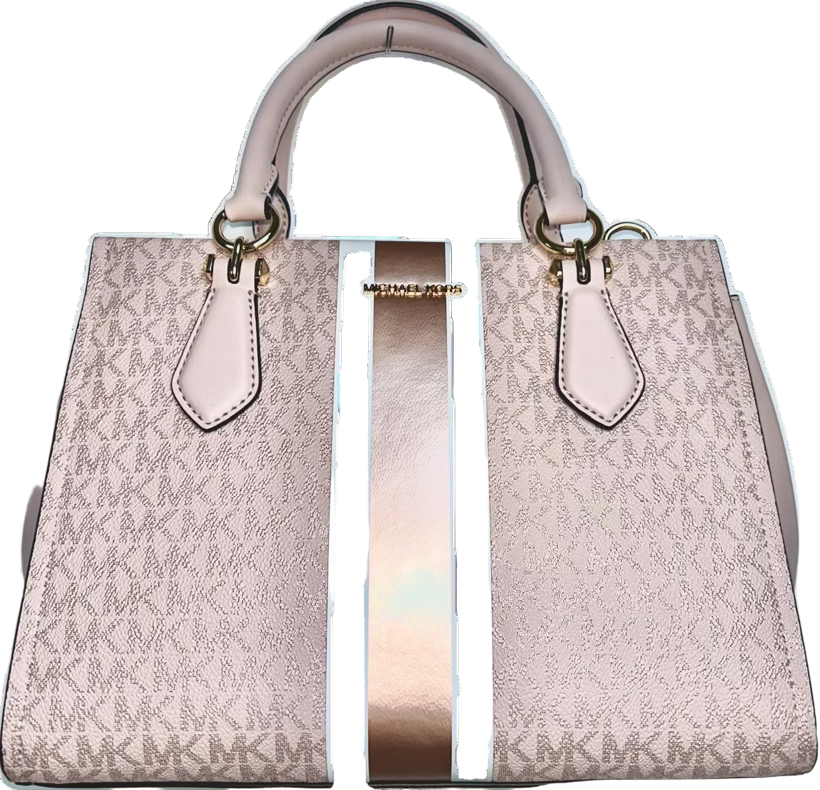 Michael Kors Marilyn Medium Signature Logo Stripe Satchel In Pink