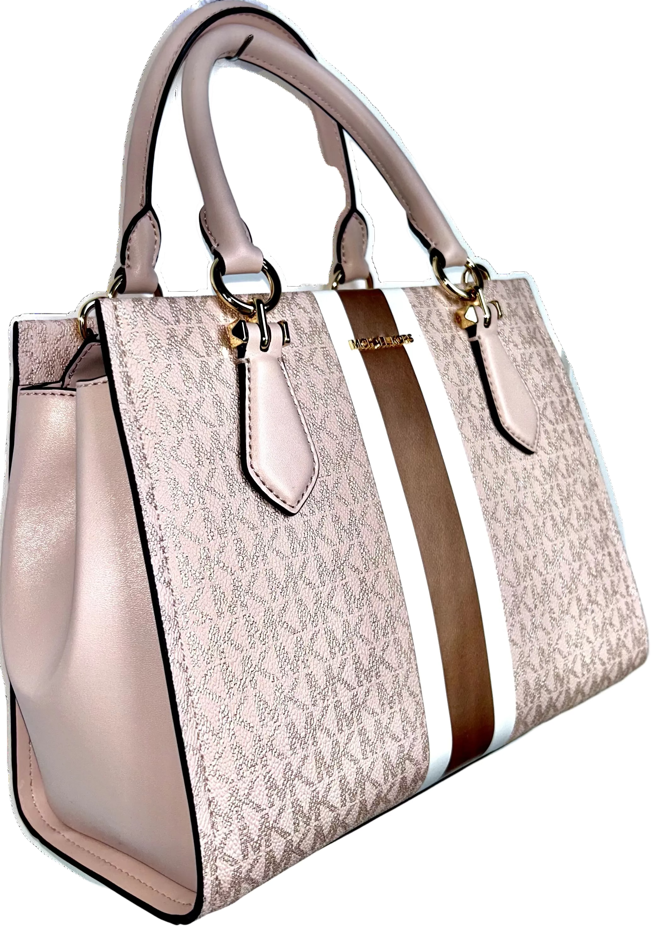 Michael Kors Marilyn Medium Signature Logo Stripe Satchel In Pink