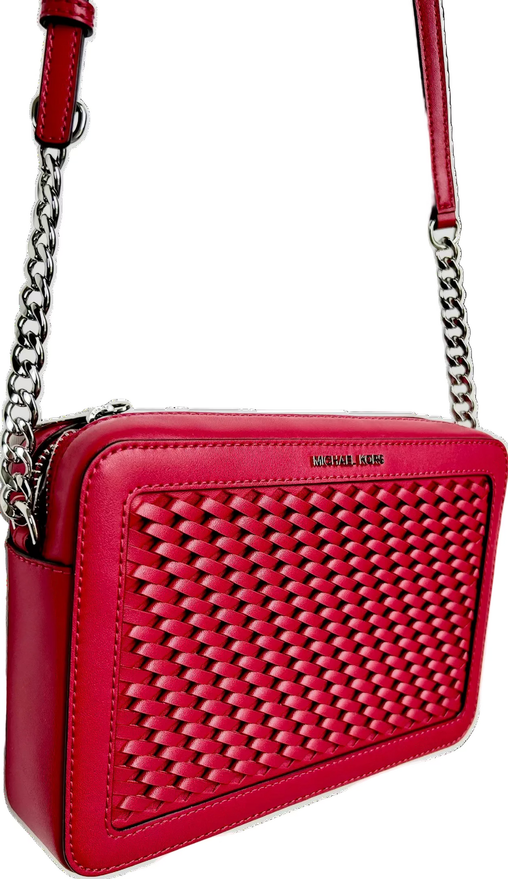 Michael Kors Jet Set Large Woven Crossbody Bag Raspberry