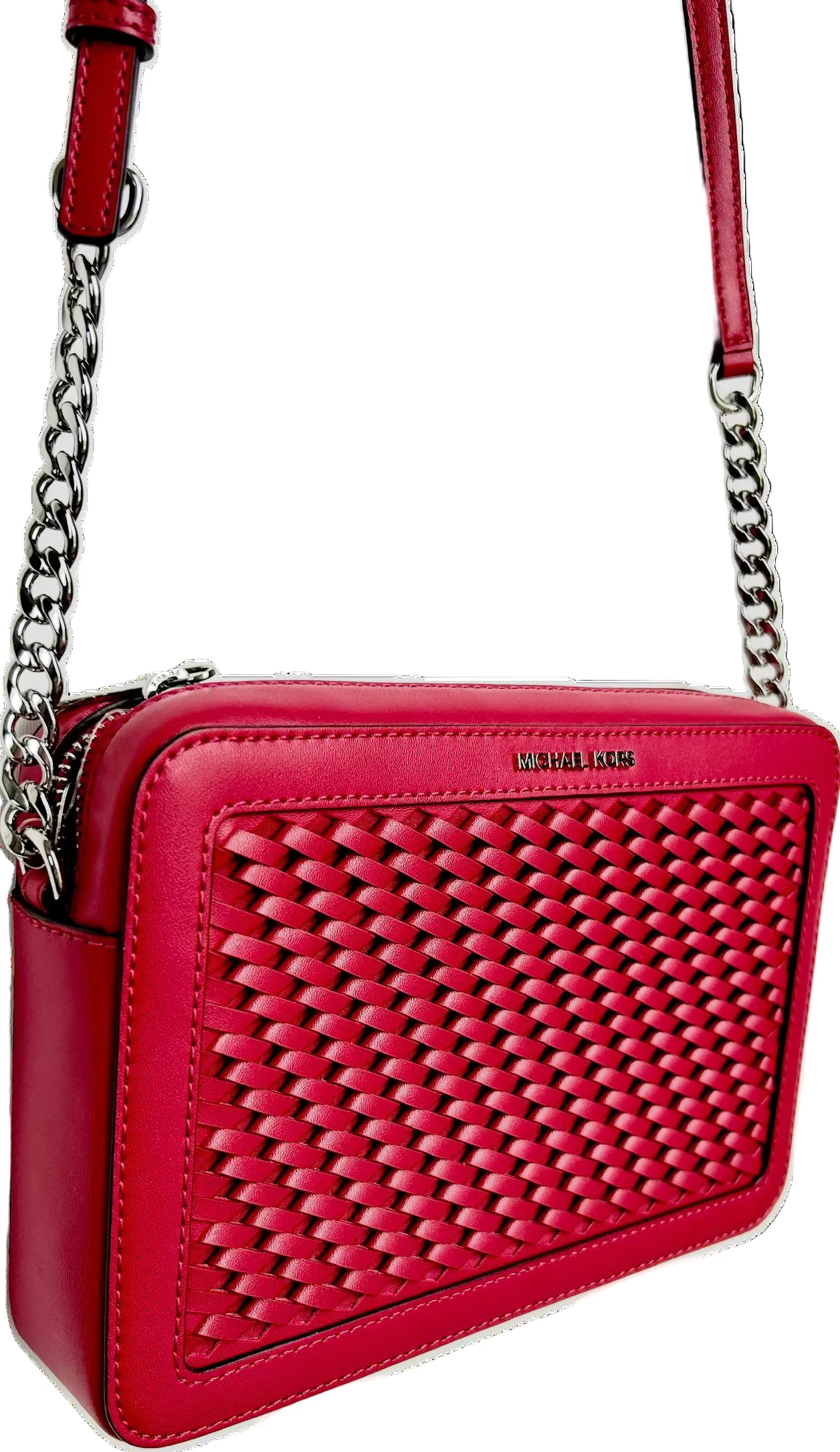 Michael Kors Jet Set Large Woven Crossbody Bag Raspberry